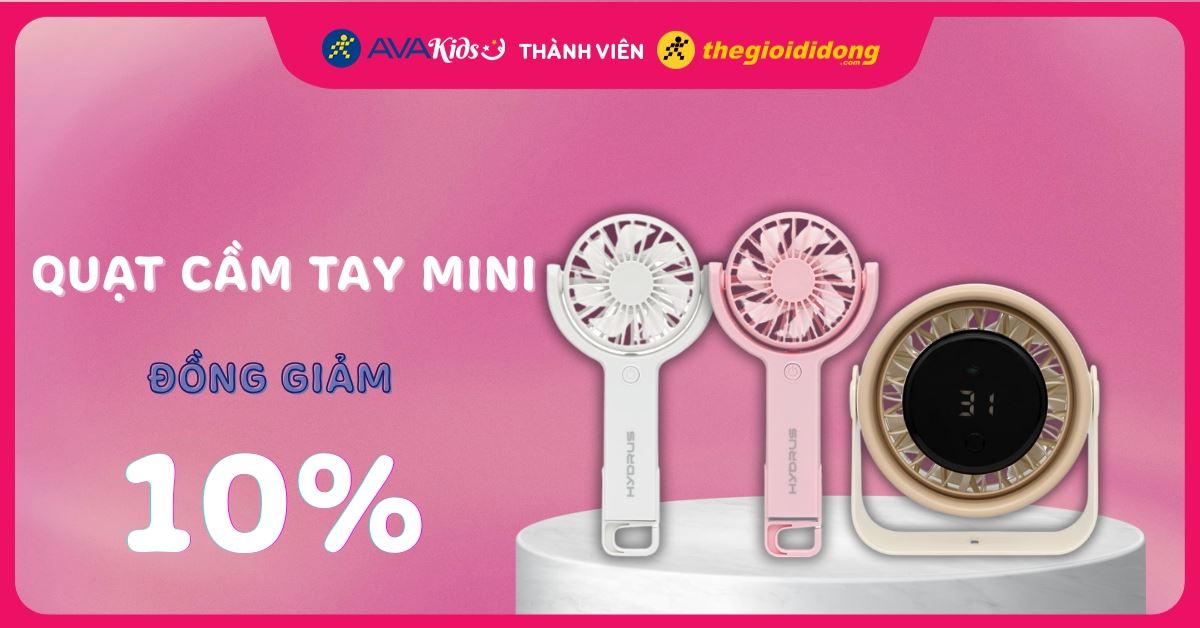 Quạt cầm tay mini đã có mặt tại AVAKids, đồng giảm 10%. Mua ngay!
