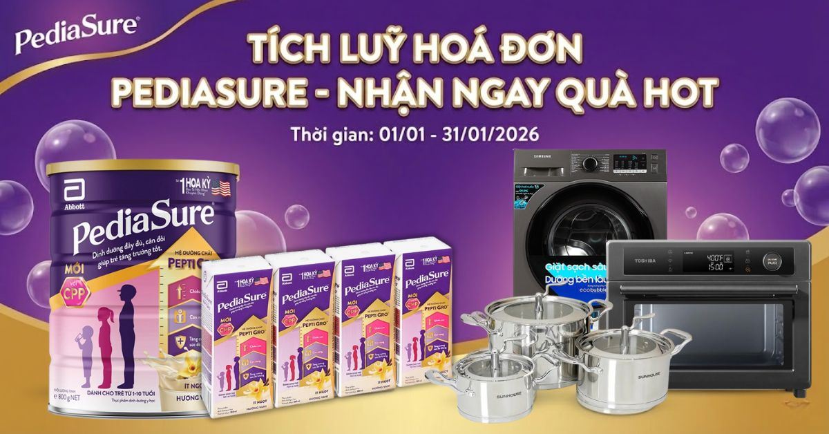 (01/01 - 31/01) Tham gia tăng trưởng cùng PediaSure - Tích lũy hóa đơn nhận máy giặt Samsung