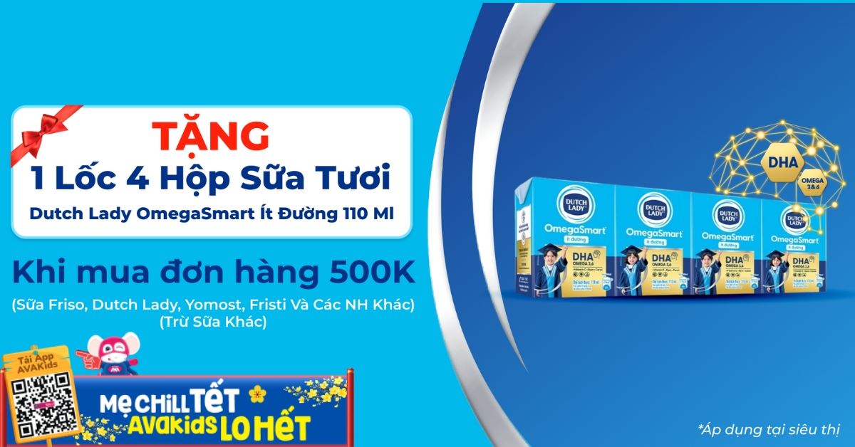 (06/02 - 10/02) Tặng 1 lốc sữa tươi Dutch Lady OmegaSmart khi mua đơn hàng 500K