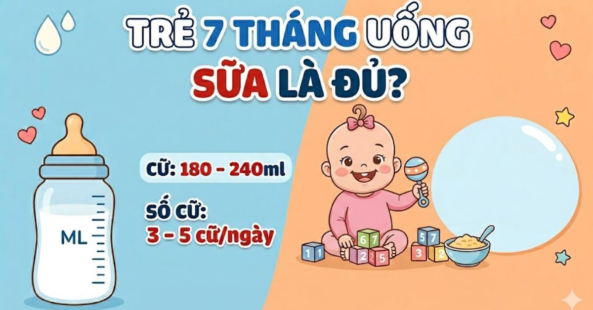 Trẻ 7 tháng tuổi uống bao nhiêu ml sữa 1 ngày là đủ? Bảng ml theo cữ và lịch bú chuẩn