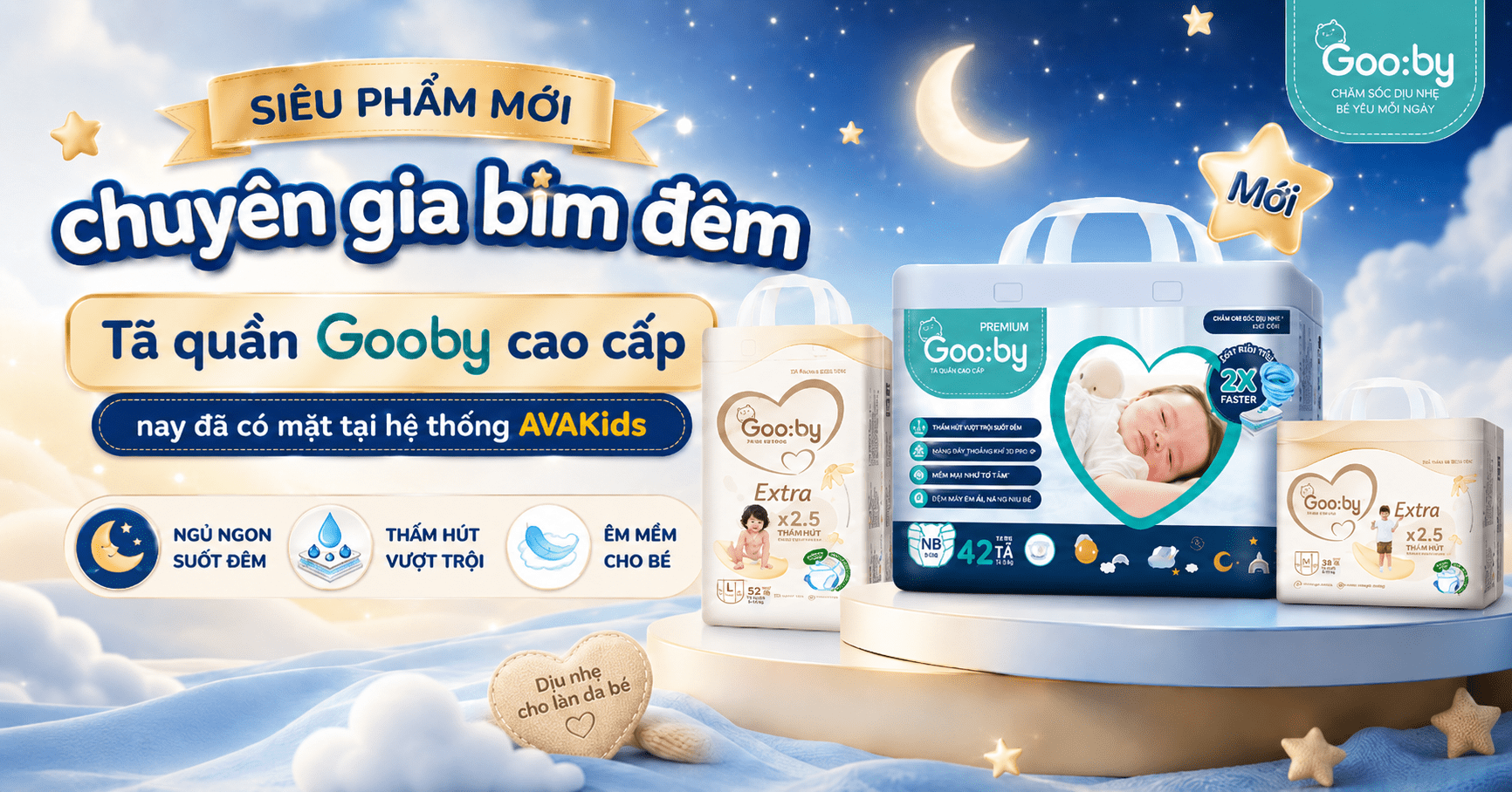 Siêu phẩm mới - chuyên gia bỉm đêm Tã quần Gooby cao cấp nay đã có mặt tại hệ thống AVAKids