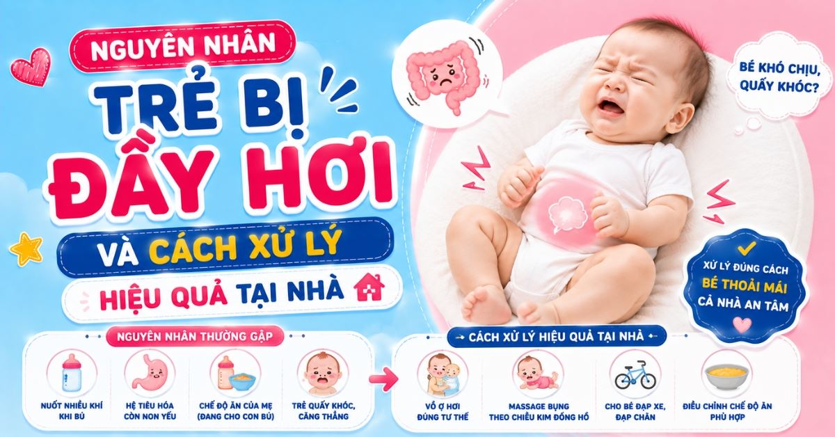 Nguyên nhân trẻ bị đầy hơi và cách xử lý hiệu quả tại nhà