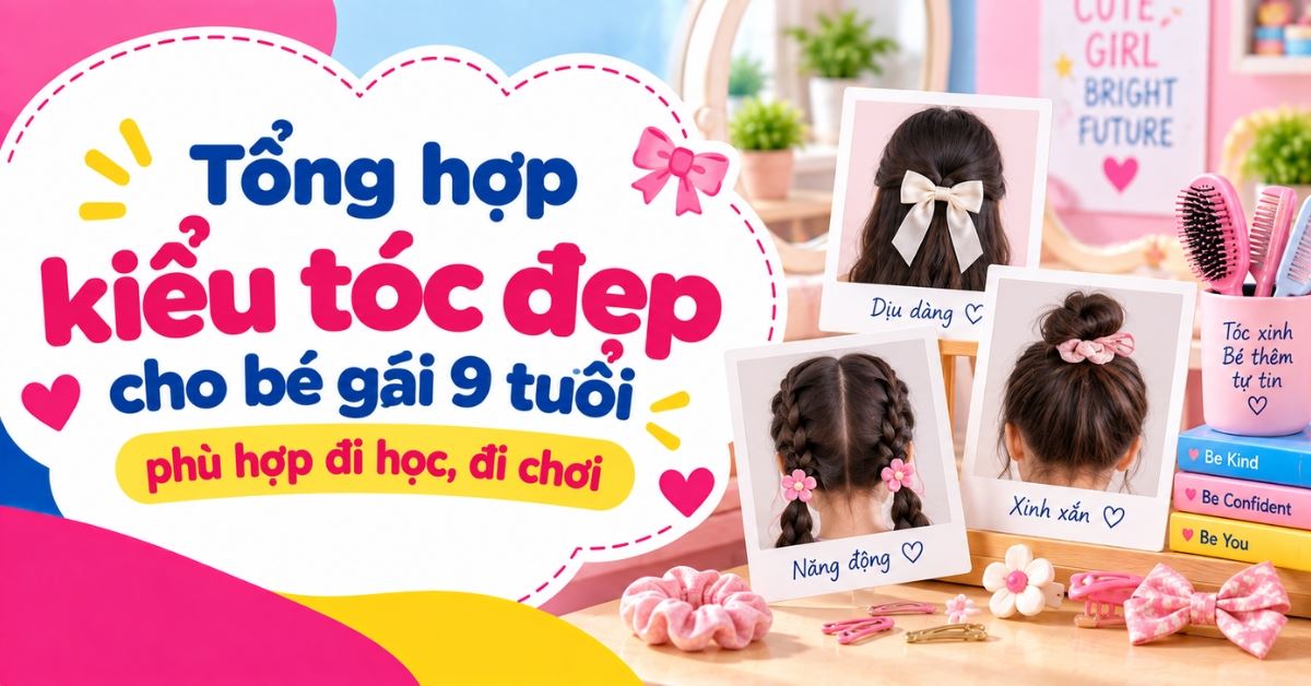 Tổng hợp kiểu tóc đẹp cho bé gái 9 tuổi phù hợp đi học, đi chơi