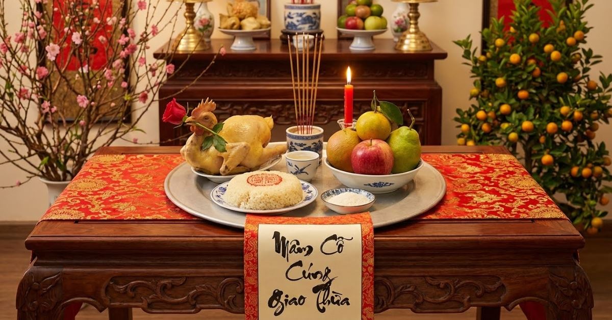 Mâm cúng giao thừa 2026 ngoài trời và trong nhà đầy đủ, chi tiết nhất