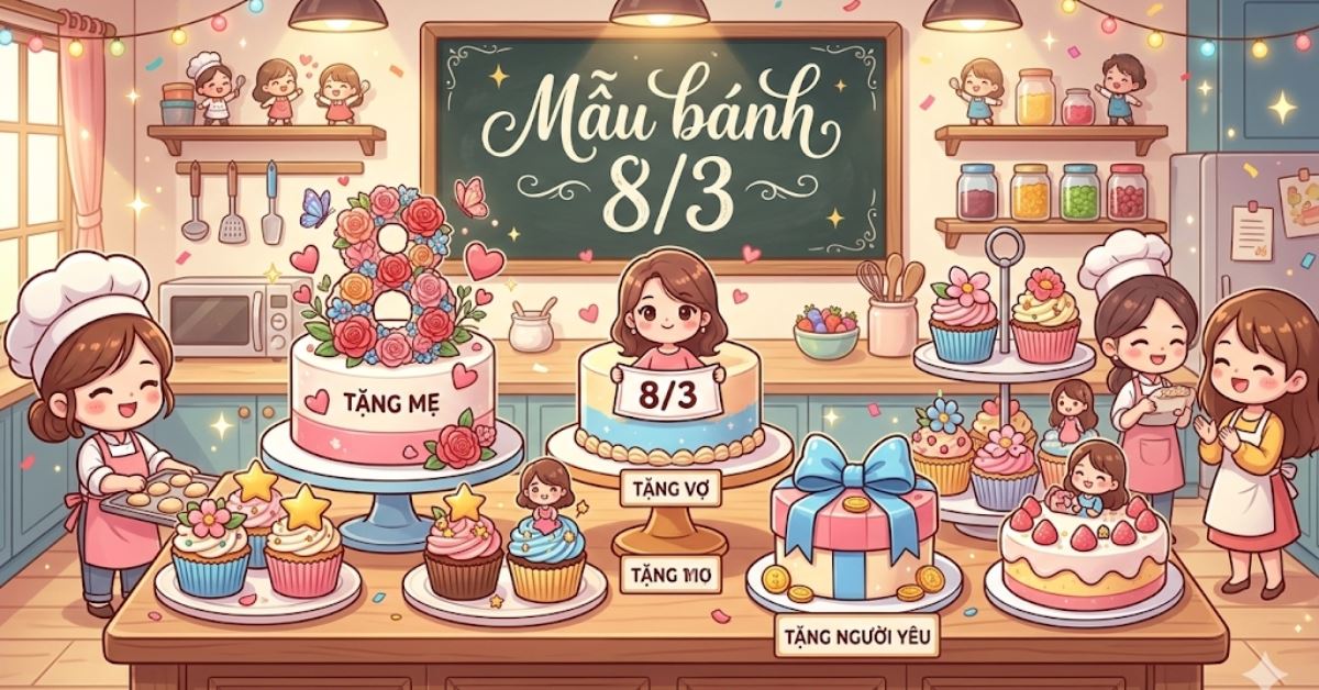 Top mẫu bánh 8/3 tặng mẹ, vợ, người yêu, cô giáo đẹp, hot nhất 2026