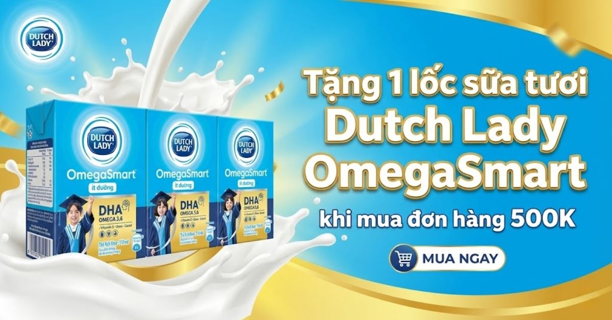 (01/01 - 04/01) Tặng 1 lốc sữa tươi Dutch Lady OmegaSmart khi mua đơn hàng 500K