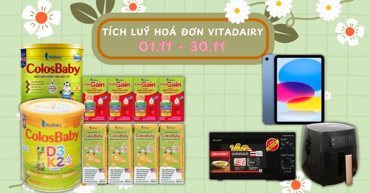 CÔNG BỐ KẾT QUẢ: THAM GIA TĂNG TRƯỞNG CÙNG VITADAIRY TÍCH LŨY HÓA ĐƠN nhận Máy tính bảng iPad A16 WiFi 256GB