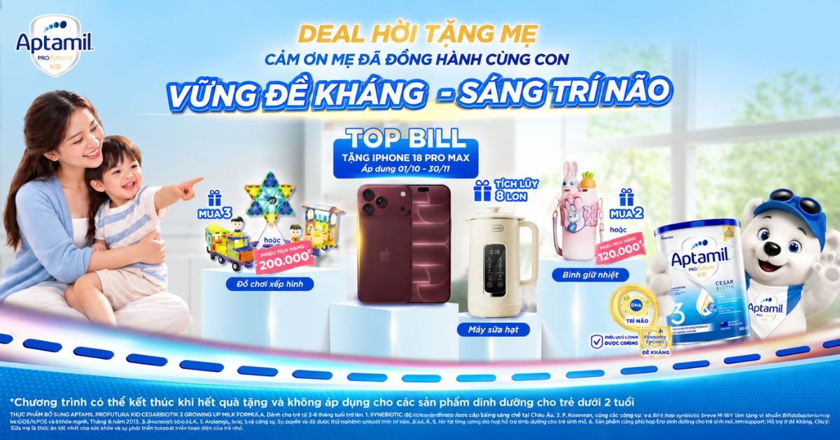 Tích luỹ hoá đơn Sữa Aptamil New Zealand số 3 nhận iPhone 18 Pro Max