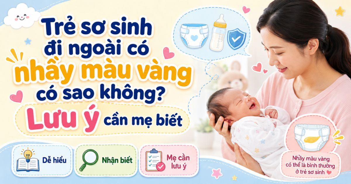 Trẻ sơ sinh đi ngoài có nhầy màu vàng có sao không? Lưu ý cần mẹ biết