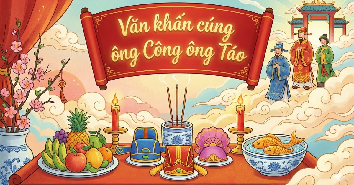Văn khấn cúng ông Công ông Táo 23 tháng Chạp 2026 đầy đủ, chi tiết
