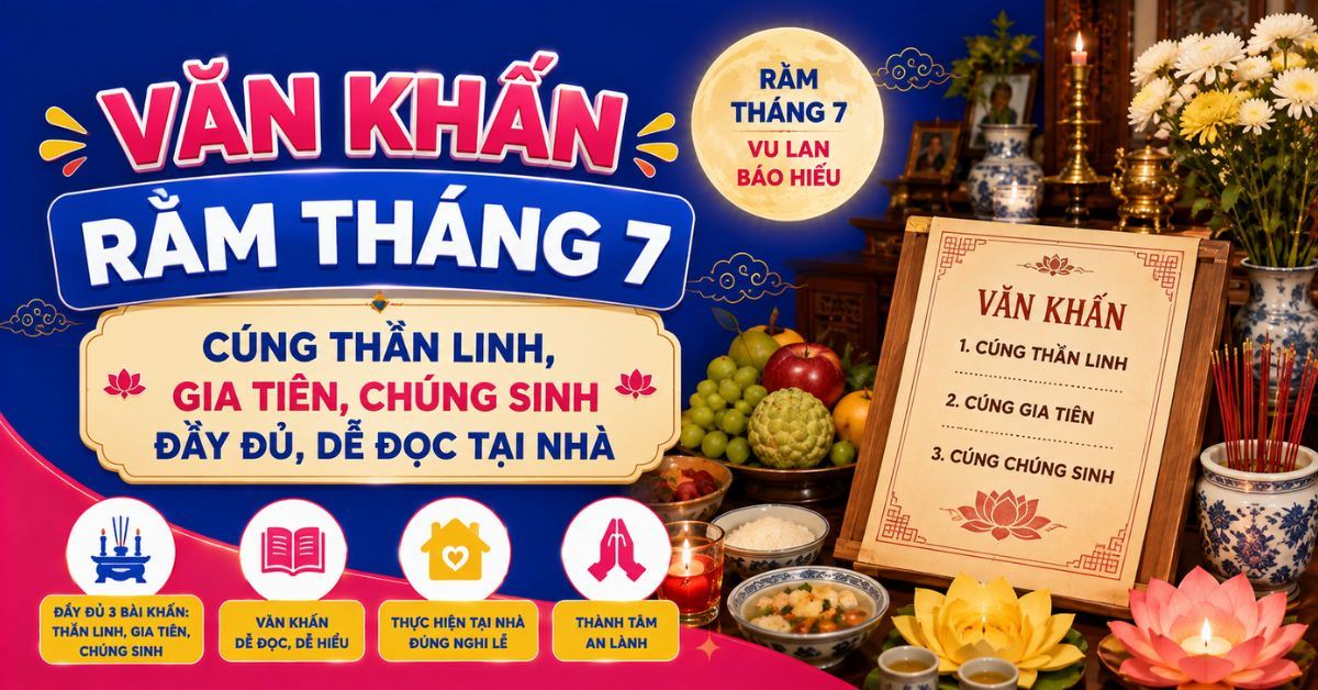 Văn khấn Rằm tháng 7 cúng thần linh, gia tiên, chúng sinh đầy đủ, dễ đọc tại nhà