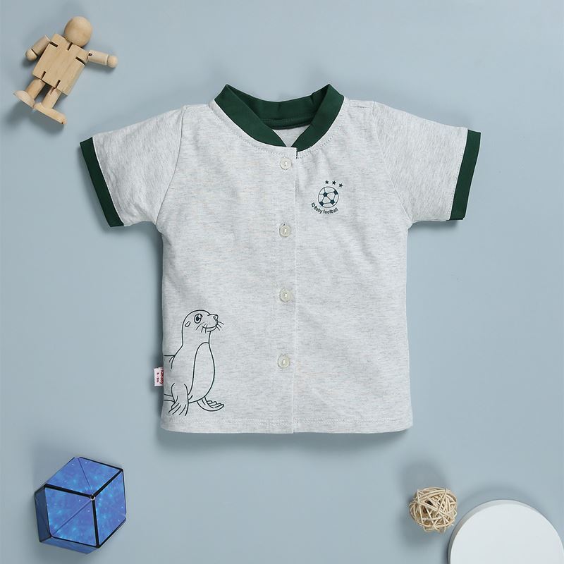 Bộ tay ngắn in quả bóng IQ Baby màu xám viền xanh 2