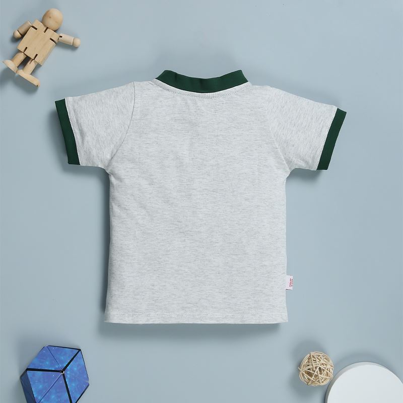 Bộ tay ngắn in quả bóng IQ Baby màu xám viền xanh 3
