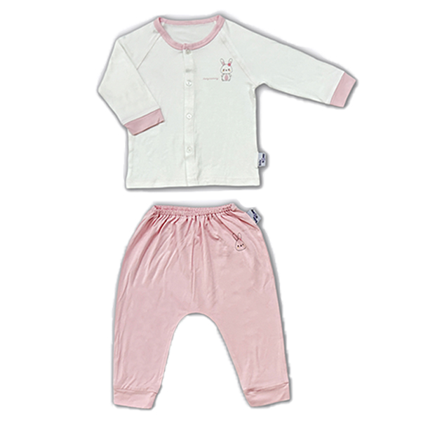 Bộ tay dài cài giữa BabyMommy màu trắng - hồng mềm mại, an toàn, giá tốt - AVAKids.com