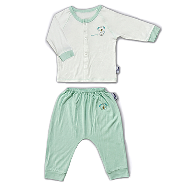 Bộ tay dài cài giữa BabyMommy màu trắng - xanh mint mềm mại, an toàn, giá tốt - AVAKids.com