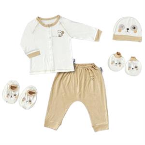 Set Bộ Tay Dài Cài Giữa In Sóc Babymommy Màu Trắng - Be