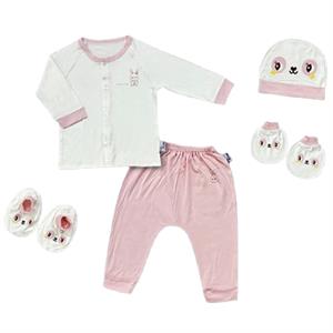 Set Bộ Tay Dài Cài Giữa In Thỏ Babymommy Màu Trắng - Hồng