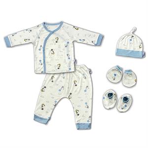 Set Bộ Tay Dài Cài Chéo In Gấu, Voi Babymommy Màu Trắng - Xanh Dương