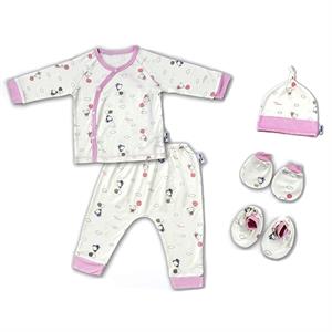 Set Bộ Tay Dài Cài Chéo In Gấu, Voi Babymommy Màu Trắng - Hồng