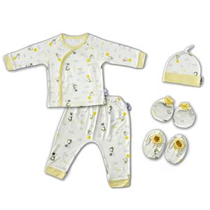 Set Bộ Tay Dài Cài Chéo In Gấu, Voi Babymommy Màu Trắng - Vàng