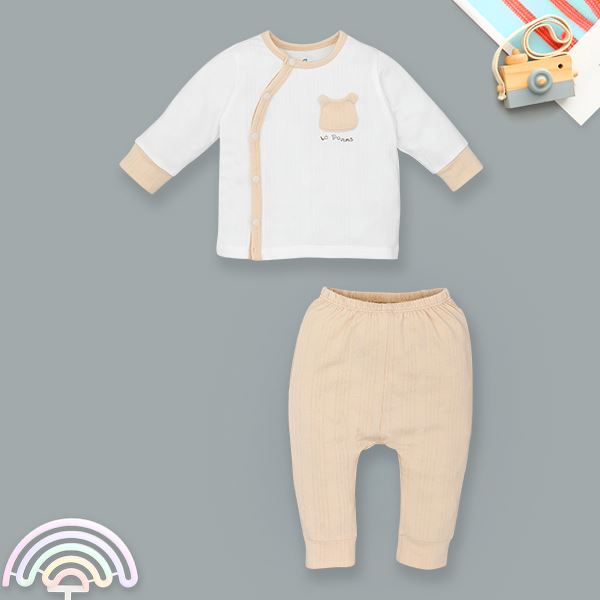 Bộ tay dài gấu con ngộ nghĩnh La Pomme trắng be - AVAKids.com