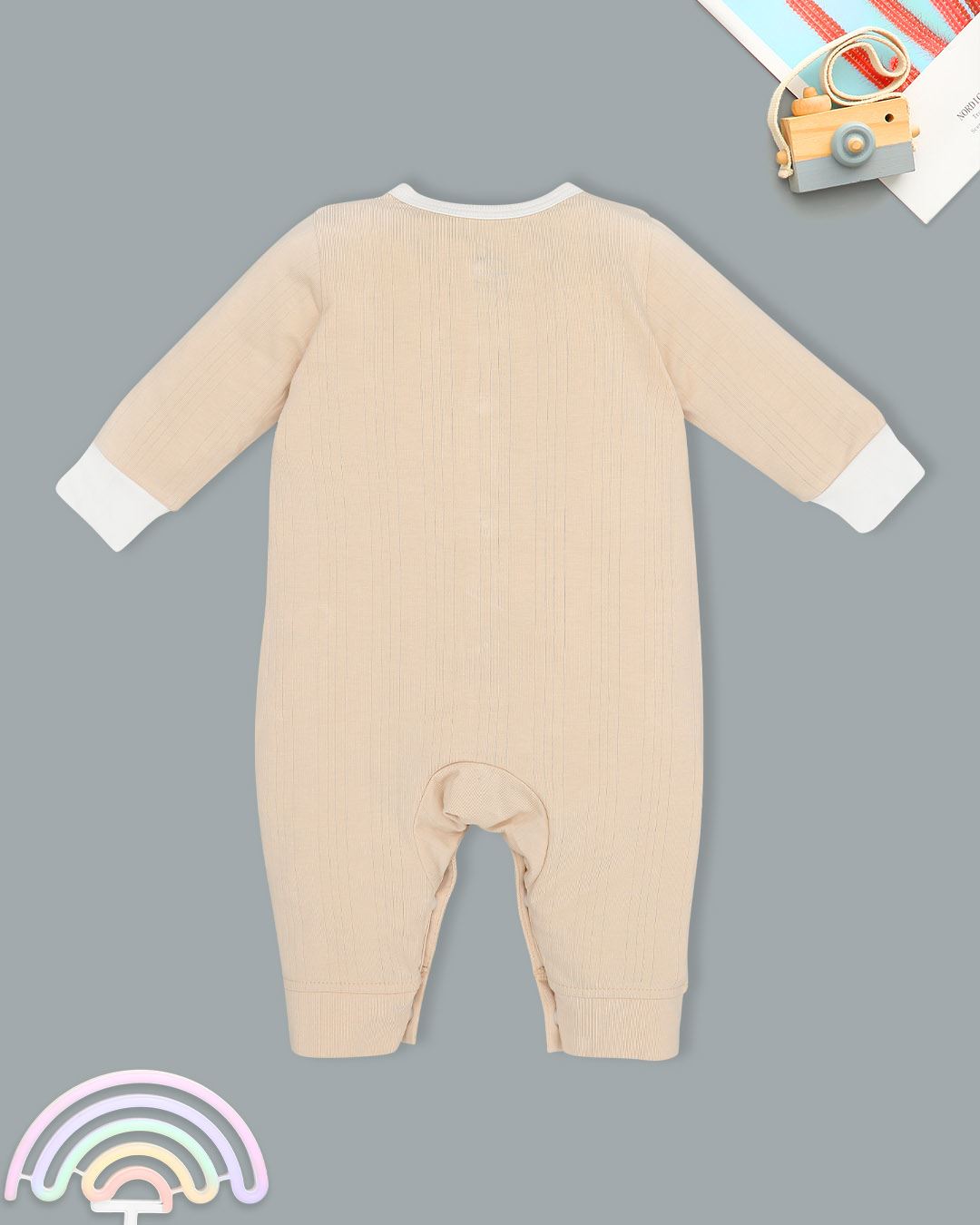 Bodysuit cài giữa gấu con ngộ nghĩnh La Pomme màu be - trắng 6