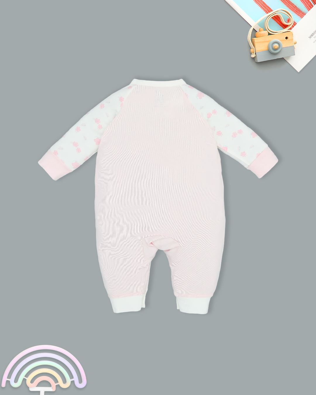 Bodysuit cài chéo họa tiết dễ thương La Pomme màu hồng - trắng 3