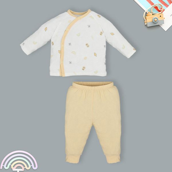 Bộ tay dài unisex Lullaby rayon trắng - vàng