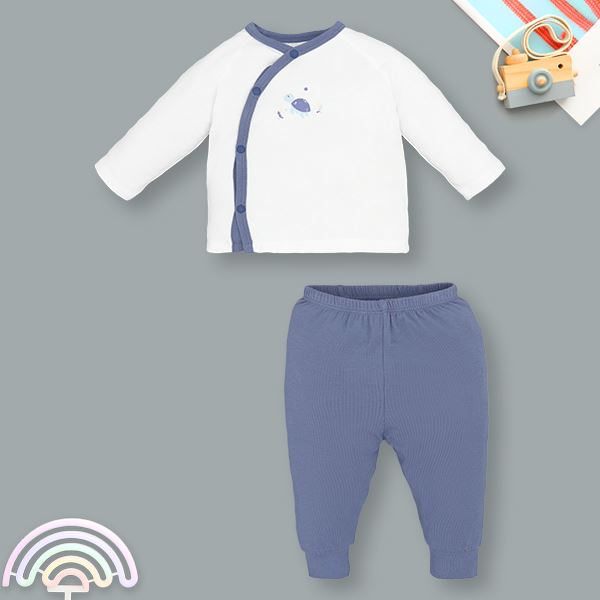 Bộ tay dài unisex Lullaby rayon trắng - xanh dương