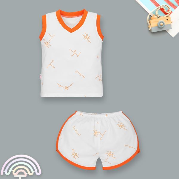 Bộ sát nách cổ tim IQ Baby màu trắng viền cam - AVAKids.com