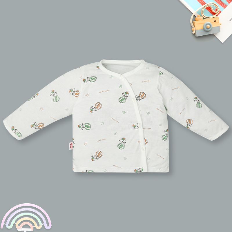 Bộ tay dài cài lệch in hình khinh khí cầu IQ Baby màu trắng