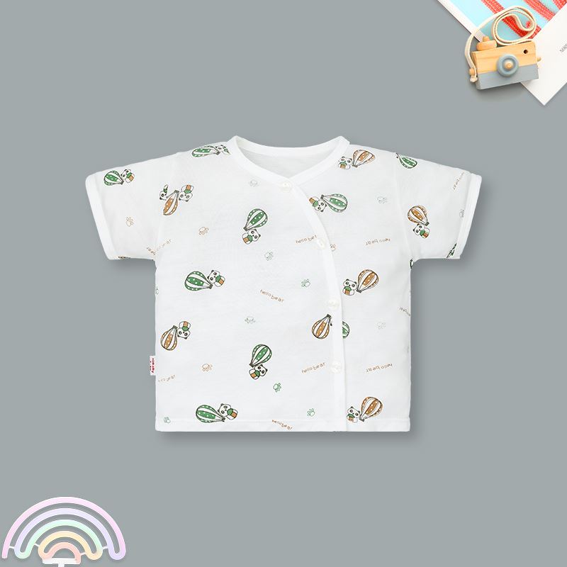 Bộ tay ngắn cài lệch in hình khinh khí cầu IQ Baby màu trắng