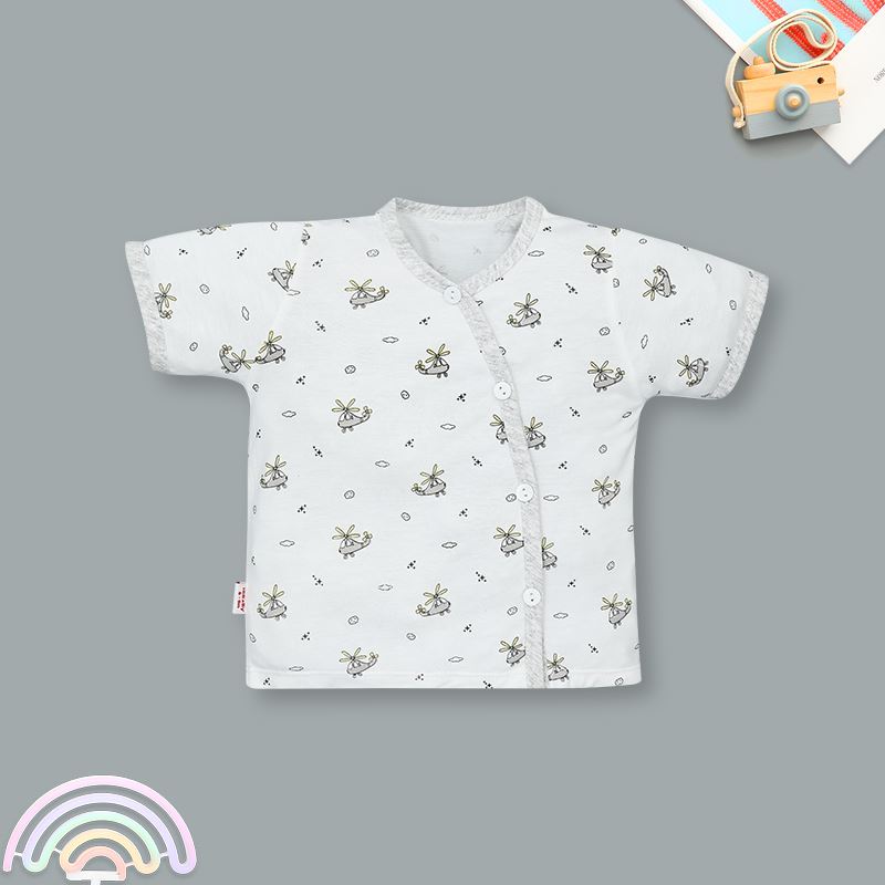 Bộ tay ngắn cài lệch in hình máy bay IQ Baby màu trắng viền xám