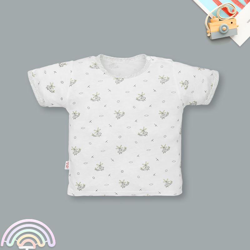 Bộ tay ngắn cài vai in hình máy bay IQ Baby màu trắng viền xám