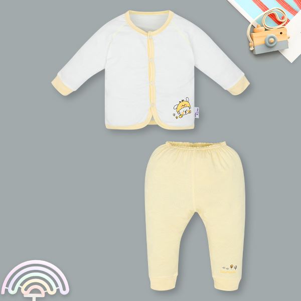 Bộ tay dài unisex BabyMommy visco trắng - vàng