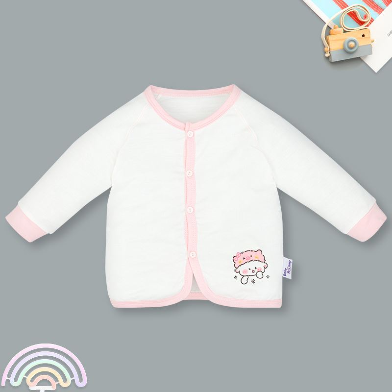 Bộ tay dài cài giữa in thú BabyMommy màu trắng - hồng 2