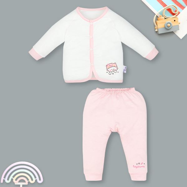 Bộ tay dài unisex BabyMommy visco trắng - hồng