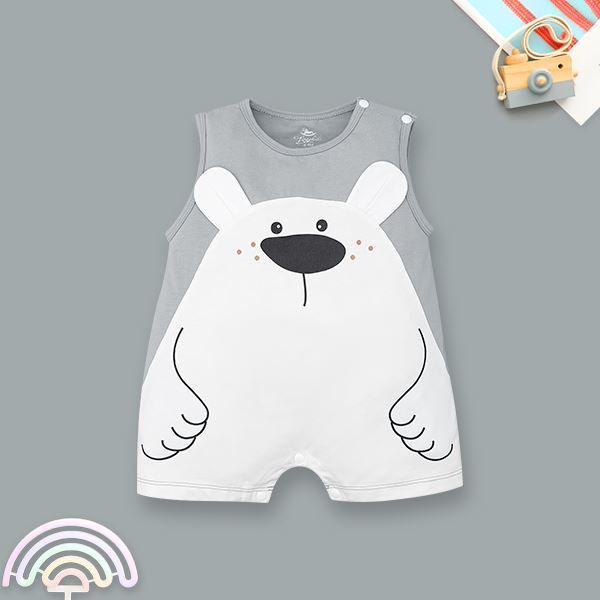 Bodysuit bé trai Pony Kids cotton xám - trắng