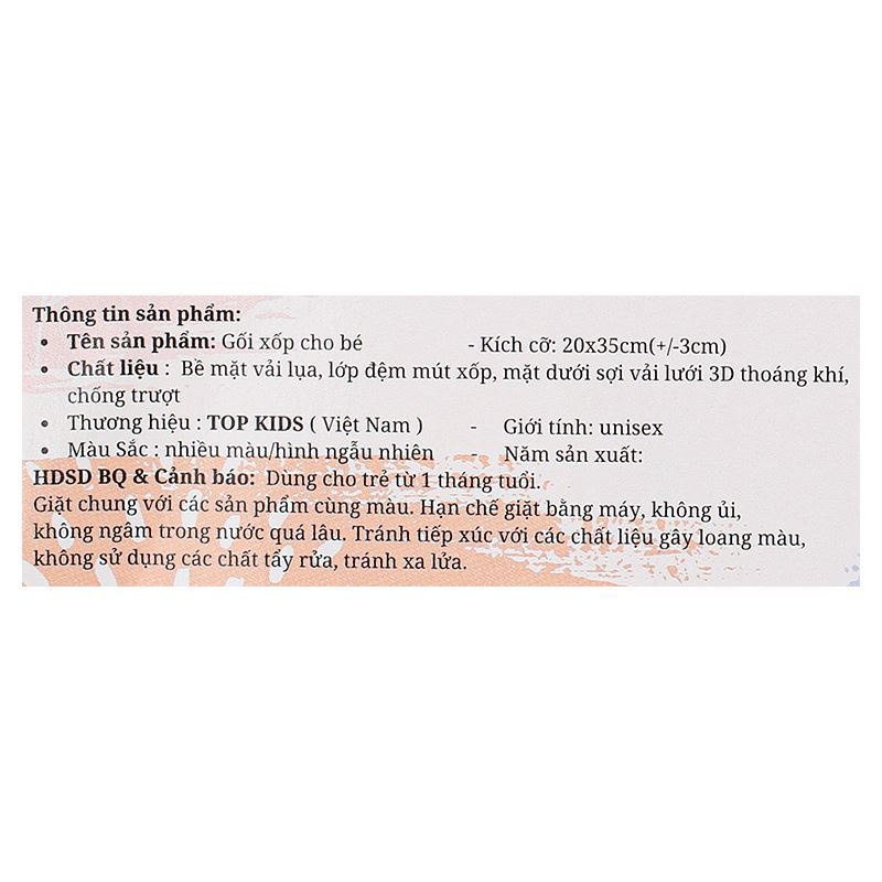 Gối TOP KIDS 35x20x2.8 cm - Màu ngẫu nhiên (từ 1 tháng) 7