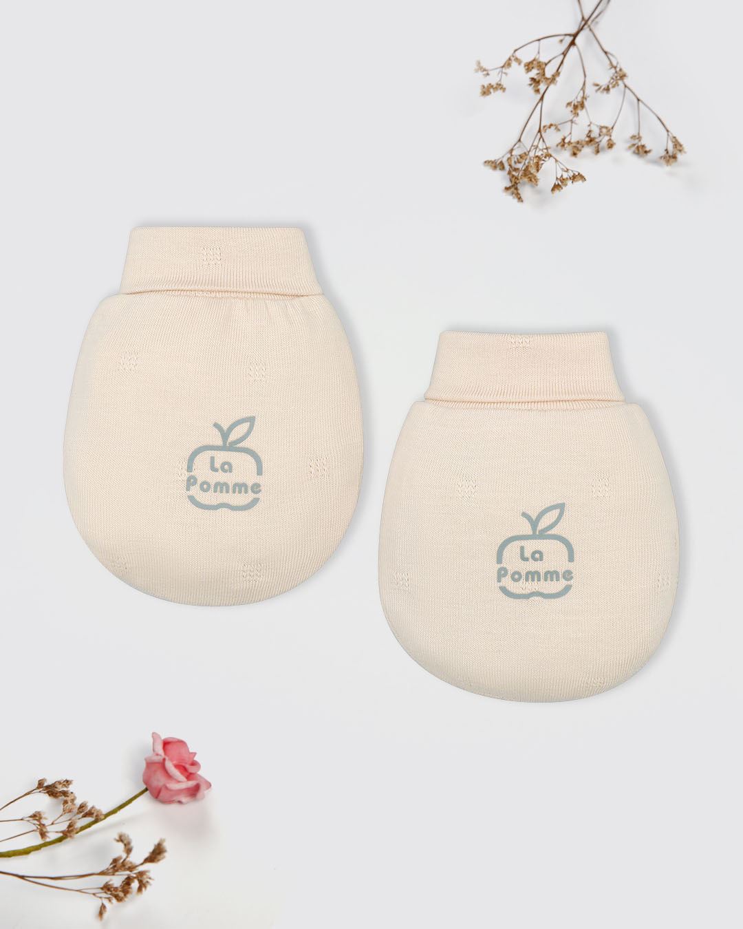 Set bao tay, bao chân cute La Pomme màu trắng (0 - 3 tháng) 11