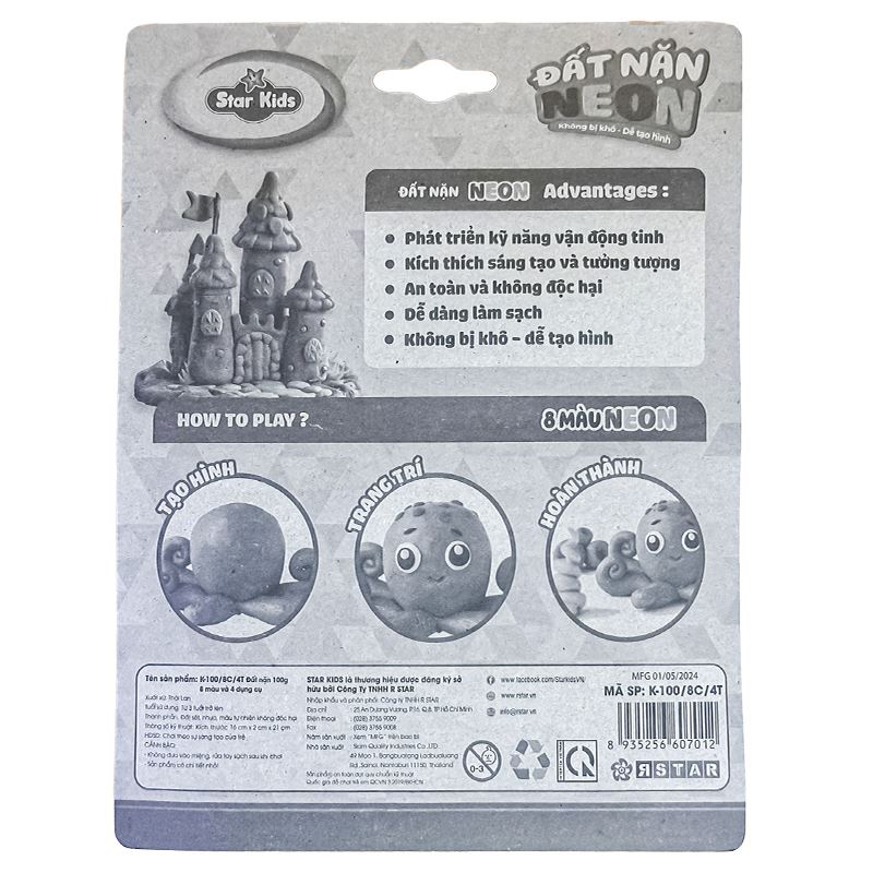 Bộ đồ chơi đất nặn 100g 8 màu và 4 dụng cụ Star Kids K-100/8C/4T 3