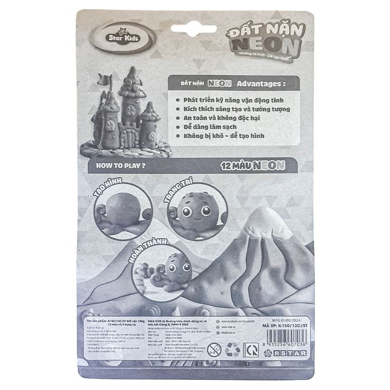 Bộ đồ chơi đất nặn 150g 12 màu và 5 dụng cụ Star Kids K-150/12C/5T 2