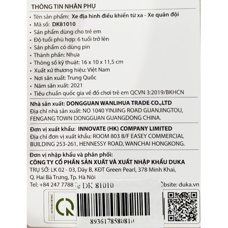 Bộ đồ chơi xe địa hình điều khiển từ xa xe quân đội WINKA DK81010 6