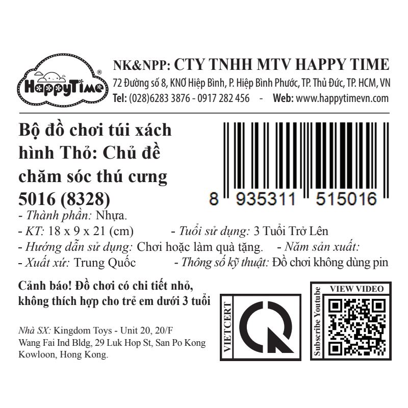 Đồ chơi túi đeo thỏ chăm sóc thú cưng HappyTime 8328 (20 chi tiết) 10