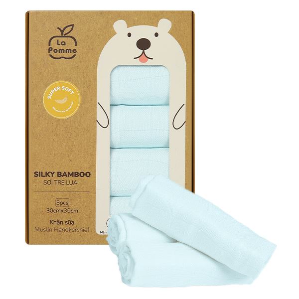 Set 5 cái khăn sữa sợi tre La Pomme 3 lớp 30x30 cm - Màu trắng an toàn - AVAKids.com