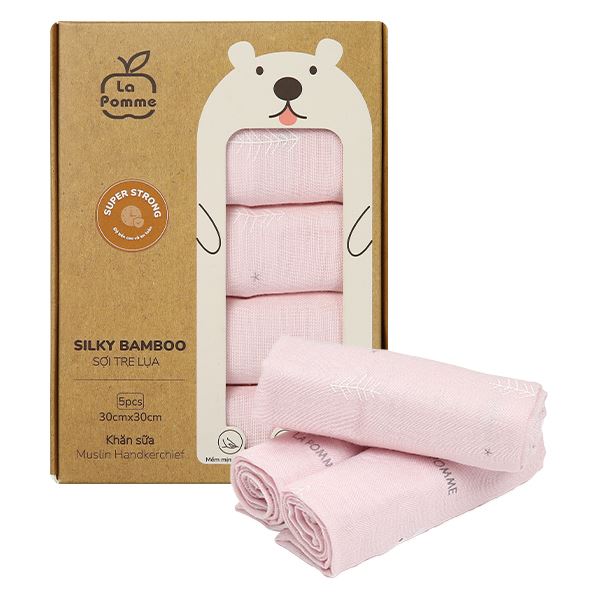 Set 5 cái khăn sữa sợi tre La Pomme 3 lớp 30x30 cm - Màu trắng 20