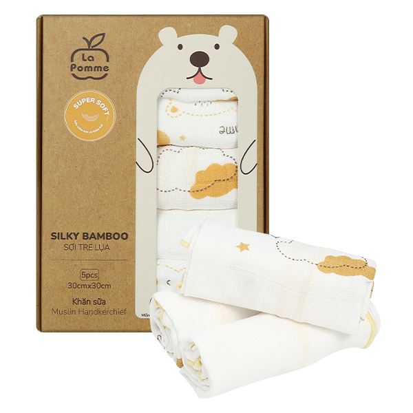 Set 5 cái khăn sữa sợi tre La Pomme 3 lớp 30x30 cm - Màu trắng 29