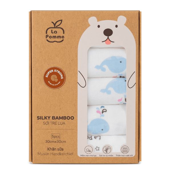 Set 5 cái khăn sữa sợi tre La Pomme 3 lớp 30x30 cm - Màu trắng 17