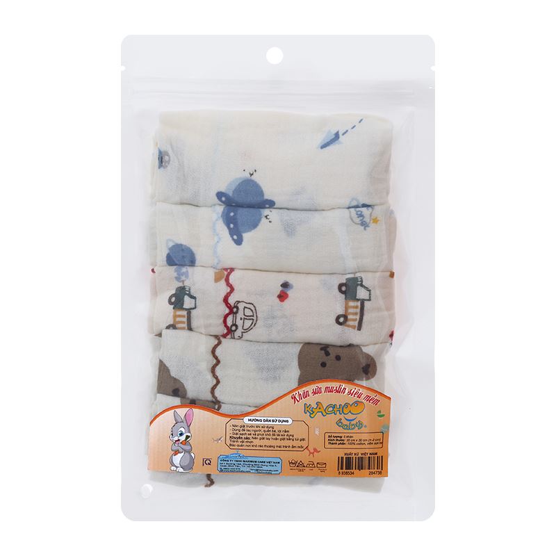 Set 5 cái khăn sữa cotton KACHOOBABY 2 lớp 30x30 cm - Màu ngẫu nhiên 9