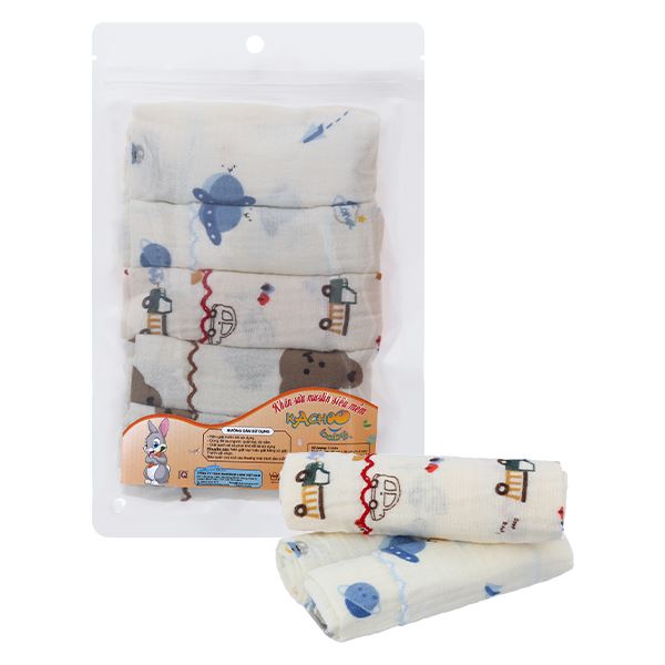 Set 5 cái khăn sữa cotton KACHOOBABY 2 lớp 30x30 cm - Màu ngẫu nhiên